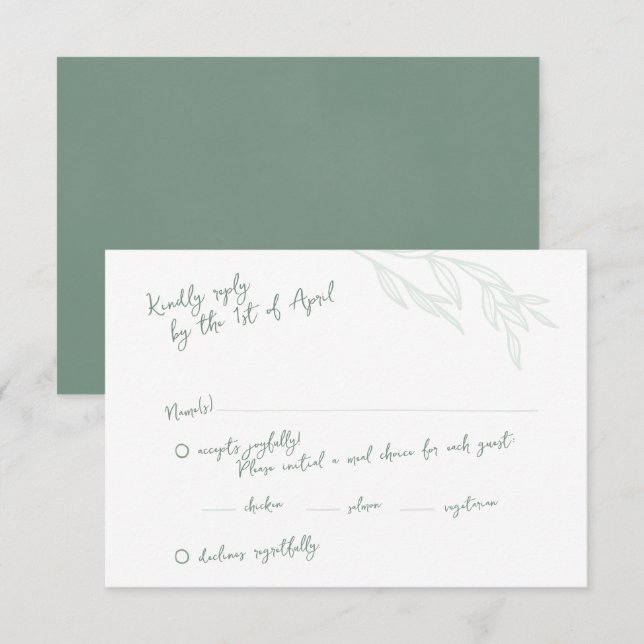 Cartes RSVP vert botanique manuscrites (Devant / Derrière)