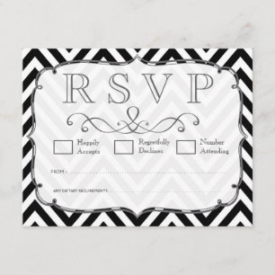 Cartes RSVP vintages de mariage Chevron noir et bl