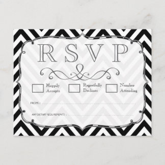 Cartes RSVP vintages de mariage Chevron noir et bl