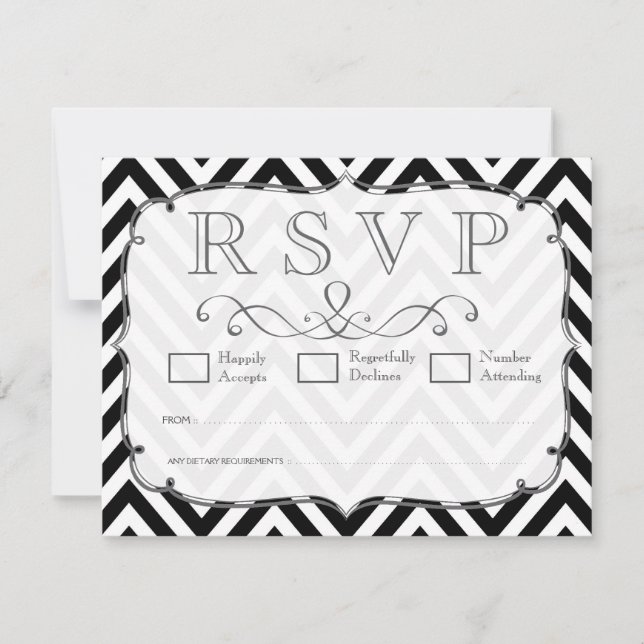 Cartes RSVP vintages de mariage Chevron noir et bl (Devant)