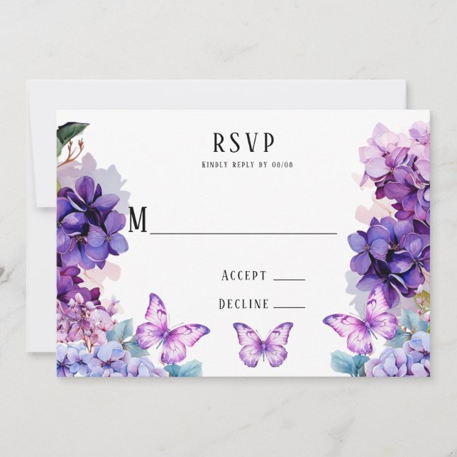 Cartes RSVP Violet Hydrangea Floral Butal (Devant)