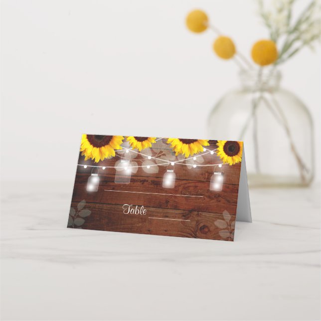 Cartes Rustique Mason Jar Sunflower Place (Devant)