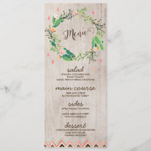 Cartes rustiques de menu de mariage peintes par