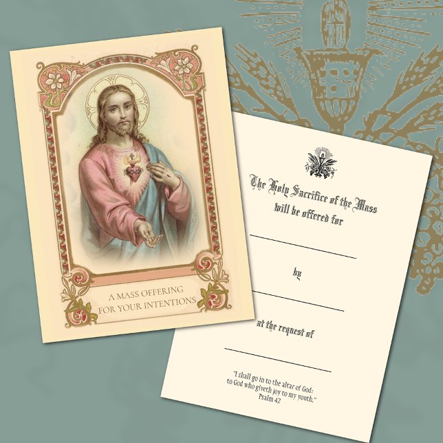 Cartes sacrées Jésus Offrande de messe catholique (Easy to personalize! )