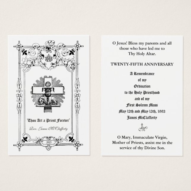 CARTES SAINES DE L'ORDINATION DU PRIÊTRE CATHOLIQU (Devant & derrière)