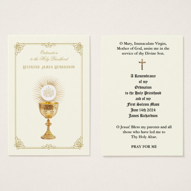 CARTES SAINES DE L'ORDINATION PRIVÉE CATHOLIQUE (Devant & derrière)