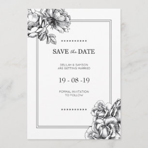 Cartes 'Save the Date' de mariage floral en noir e