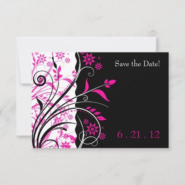 Cartes 'Save the Date' de mariage florales rose et (Devant)