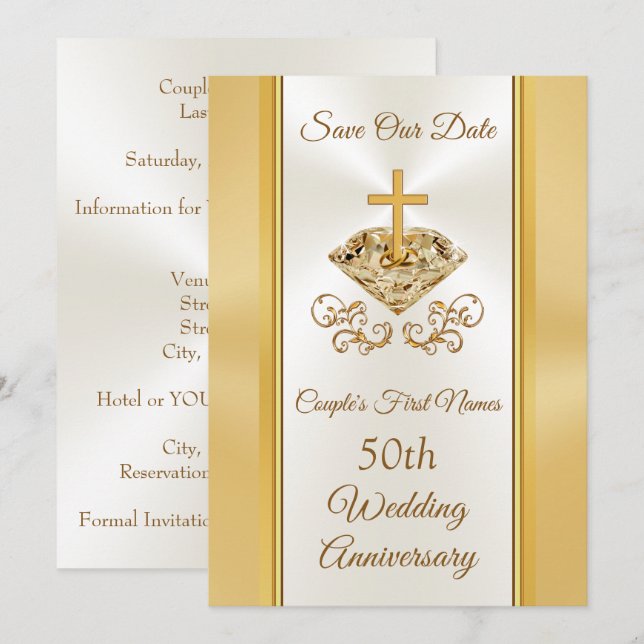 Cartes "Save the Date" pour les 50 ans de mariage (Devant / Derrière)