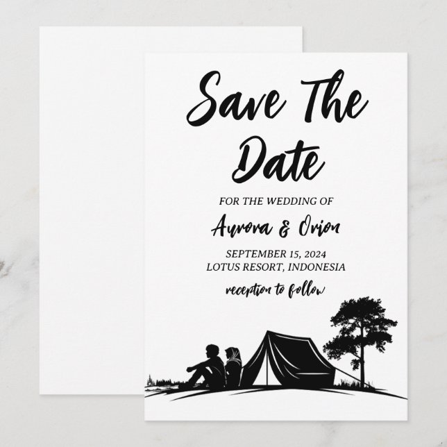 Cartes "save the date" pour mariage en camping (Devant / Derrière)