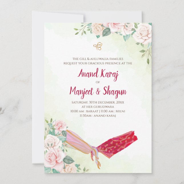 Cartes Sikh faire-part de mariage et Anand Karaj (Devant)