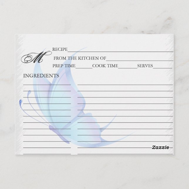 Cartes simples Bleu Papillon Recette (Dos)
