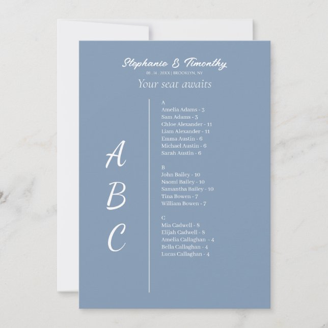 Cartes simples de Mariage Alphabétique (Devant)