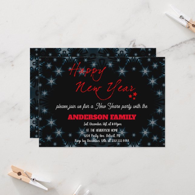 Cartes simples Red Happy New Year (Devant/Arrière en situation)