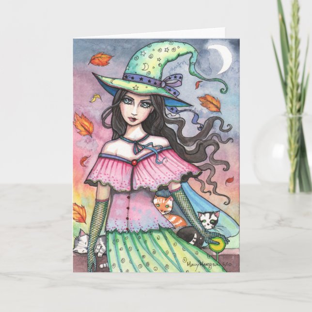 Cartes Sorcière d'Automne et 3 Chats (Devant)