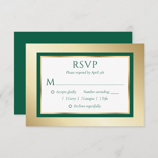 Cartes spéciales Emerald Green et Gold Wedding RSV (Devant / Derrière)