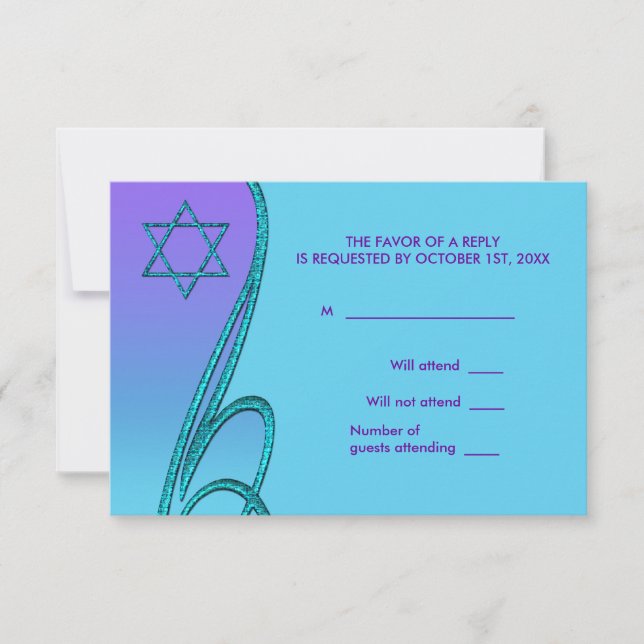 Cartes Star David RSVP Turquoise violet (Devant)