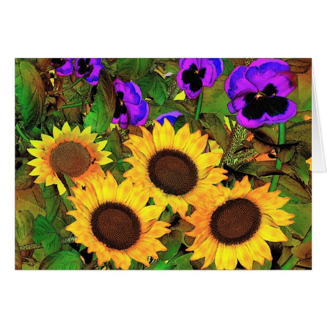 Cartes Sunflower Et Pansies (Devant horizontal)