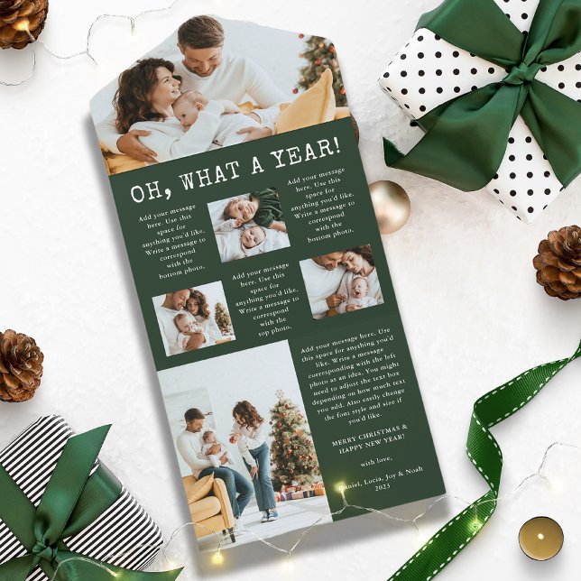 Cartes Triptyques Bilan de l'Année Verte (Green Year in Review Trifold Photo Collage Christmas New Year Holiday Card)