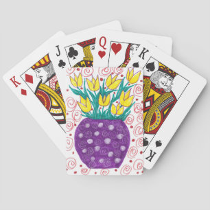 Cartes Tulipes jaunes/cartes de jeu pourpres de vase