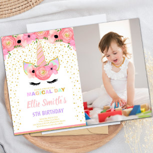 Cartes Unicorne Florale rose avec photo