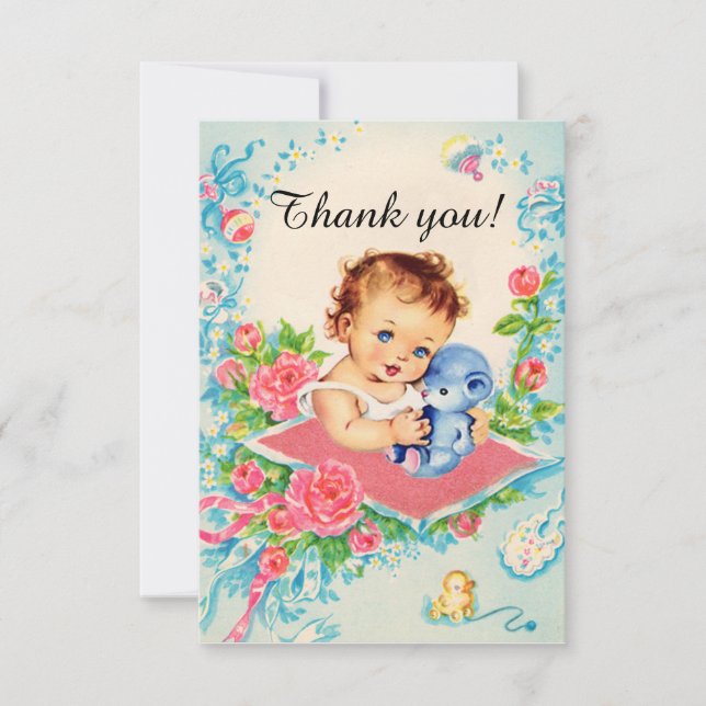 Cartes vintage "Merci" pour bébé fille (Devant)