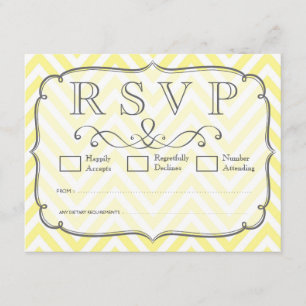 Cartes vintages de mariage Chevron jaune et blanc 