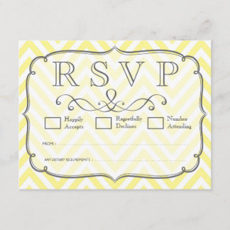 Cartes vintages de mariage Chevron jaune et blanc