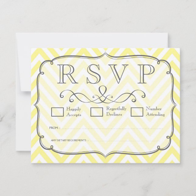 Cartes vintages de mariage Chevron jaune et blanc  (Devant)