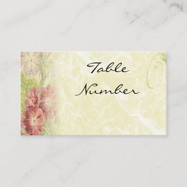 Cartes vintages de numéros de tableau Floral (Devant)