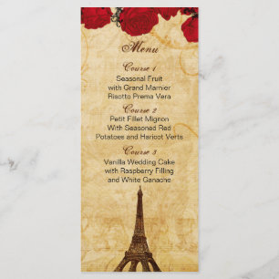 cartes vintages rouges de menu de mariage de Paris