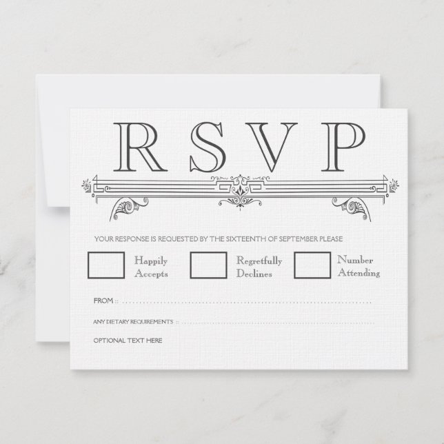 Cartes vintages RSVP pour mariage noir et blanc (Devant)