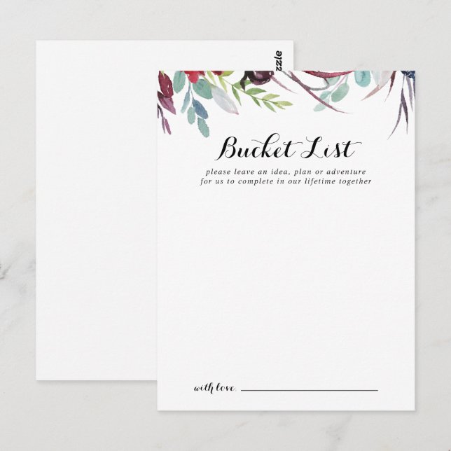 Cartes Whimsical Boho Mariage Bucket List de luxe (Devant / Derrière)