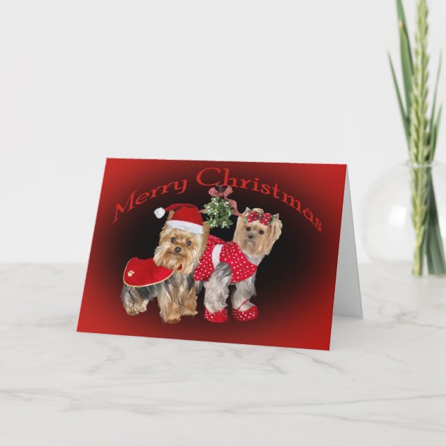 Cartes Yorkie Christmas Mistletoe (Devant)