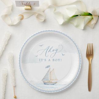 Carton Assalu C'est un Garçon Baby Shower Assiettes en Pa