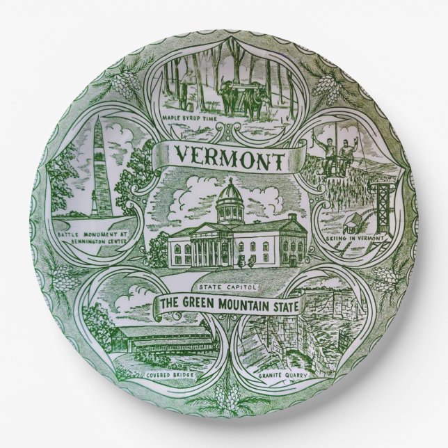 Carton Assemblages de l'État du Vermont sur assiettes en  (Devant)