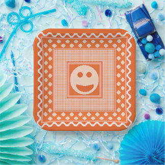 Carton Assiettes de fête en carrelage sourire en orange