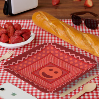 Carton Assiettes de fête en carrelage sourire en rouge