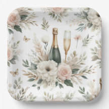 Assiettes de fête en champagne floral rose