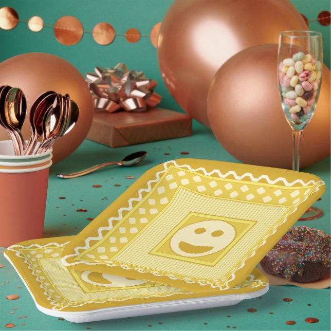 Carton Assiettes de fête Smile Tile en jaune (Multi)