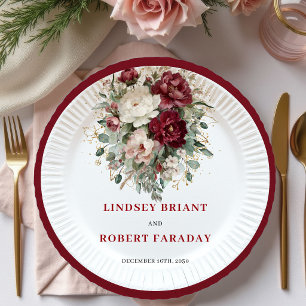 Carton Assiettes de mariage en fleurs de Marsala luxueuse