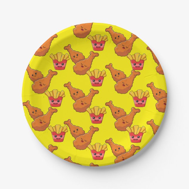 Carton Assiettes en carton, frites jaunes poulet (Devant)