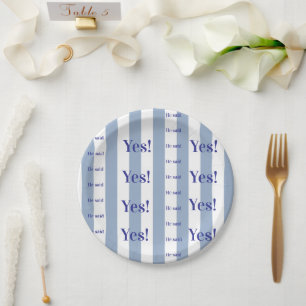 Carton Assiettes en papier, rayure bleue et blanche Il a