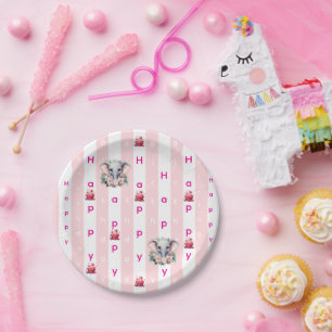 Carton Assiettes en Papier, Rayure Rose et Blanche Annive