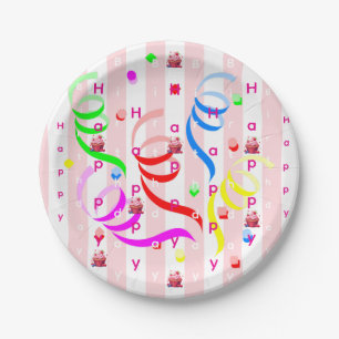 Carton Assiettes en Papier, Rayure Rose et Blanche Annive