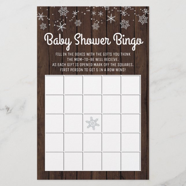 Carton de Bingo de Baby Shower Flocon de Neige Rus (Devant)