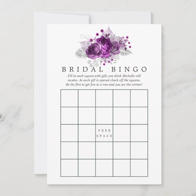Carton de bingo de mariage floral aquarelle prune  (Devant)