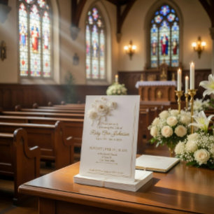 Carton de faire-part de deuil floral élégant blanc