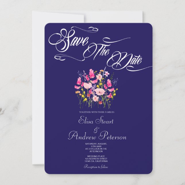 Carton de faire-part de luxe fleurs rose chaud (Devant)