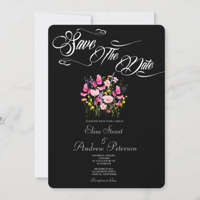 Carton de faire-part de luxe fleurs rose chaud (Devant)